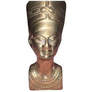 Vintage Brass Casted Egyptian Goddess Nefertiti Sculpture hand carved detail